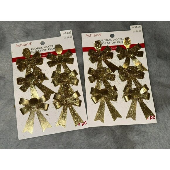 3 for $15 Ashland Gold Floral Bow Accent 6 ct. Lot of 2 Packs (12 total) - Picture 1 of 3